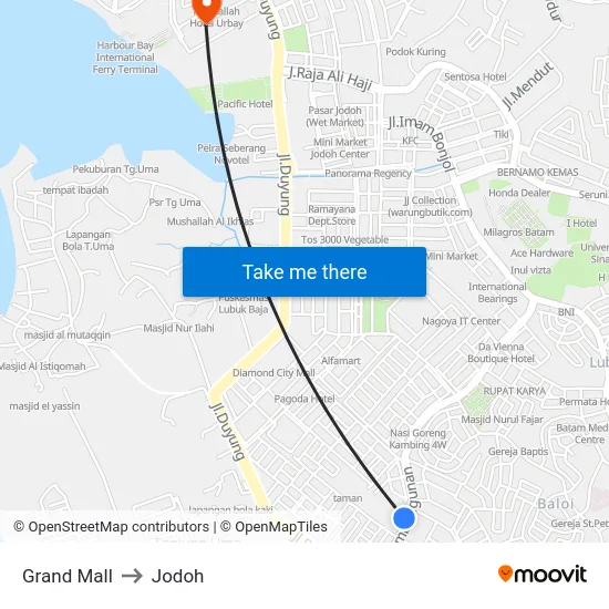 Grand Mall to Jodoh map