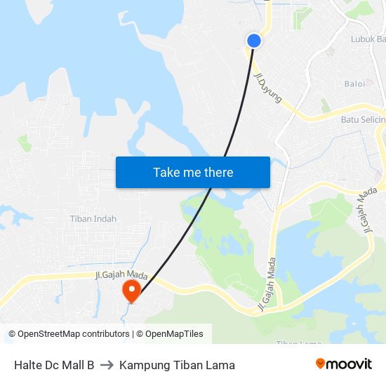 Halte Dc Mall B to Kampung Tiban Lama map