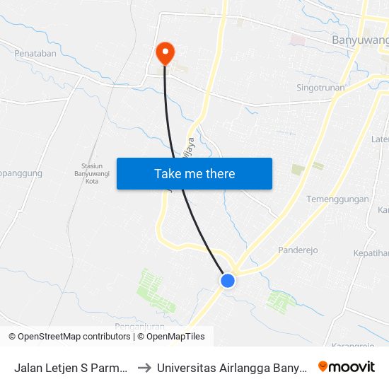 Jalan Letjen S Parman, 20 to Universitas Airlangga Banyuwangi map