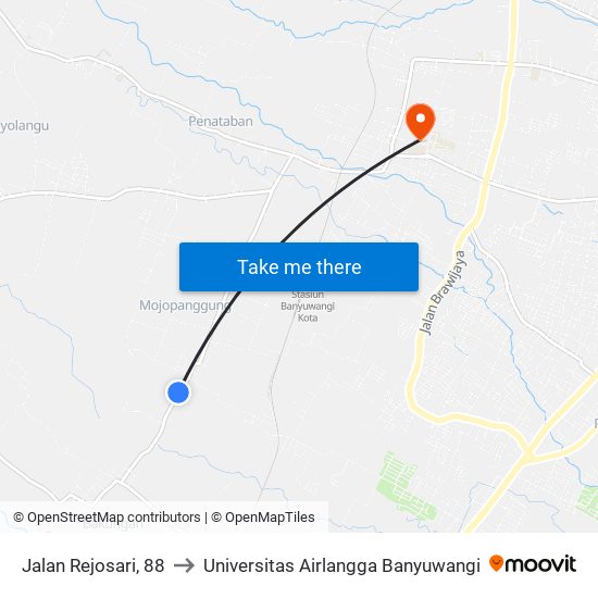 Jalan Rejosari, 88 to Universitas Airlangga Banyuwangi map