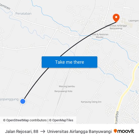 Jalan Rejosari, 88 to Universitas Airlangga Banyuwangi map