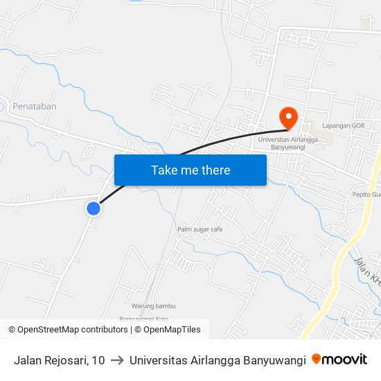 Jalan Rejosari, 10 to Universitas Airlangga Banyuwangi map