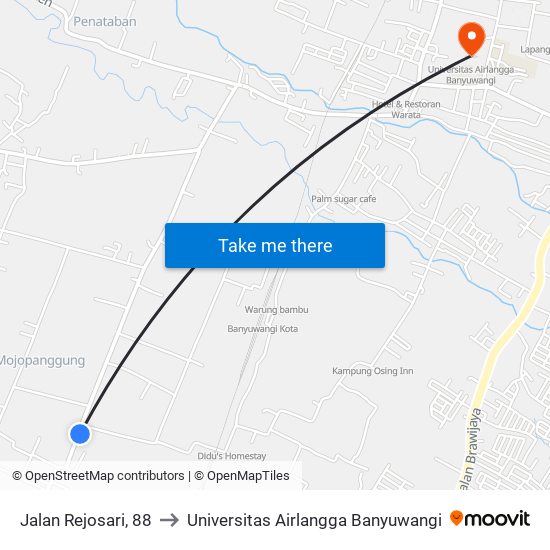 Jalan Rejosari, 88 to Universitas Airlangga Banyuwangi map