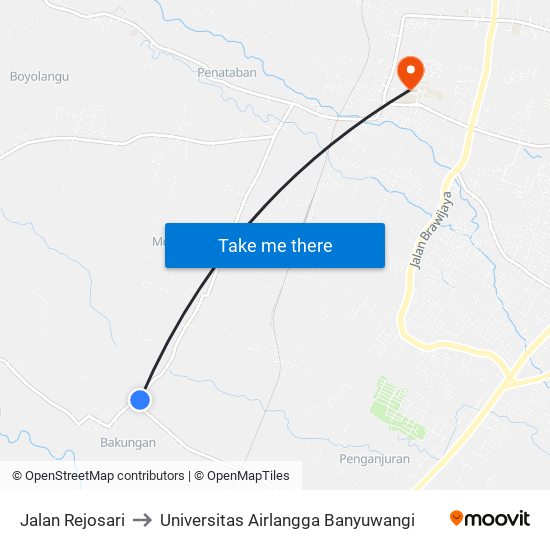 Jalan Rejosari to Universitas Airlangga Banyuwangi map