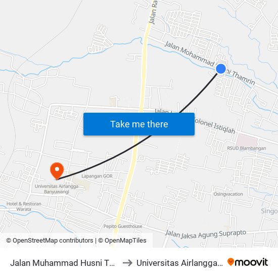 Jalan Muhammad Husni Thamrin, 150-154 to Universitas Airlangga Banyuwangi map