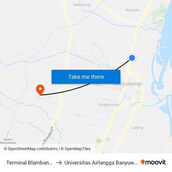 Terminal Blambangan to Universitas Airlangga Banyuwangi map