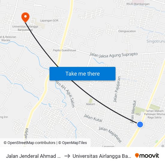 Jalan Jenderal Ahmad Yani, 110 to Universitas Airlangga Banyuwangi map