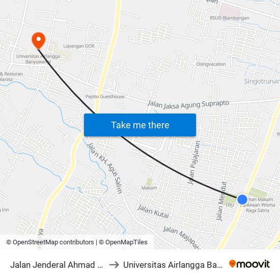 Jalan Jenderal Ahmad Yani, 110 to Universitas Airlangga Banyuwangi map