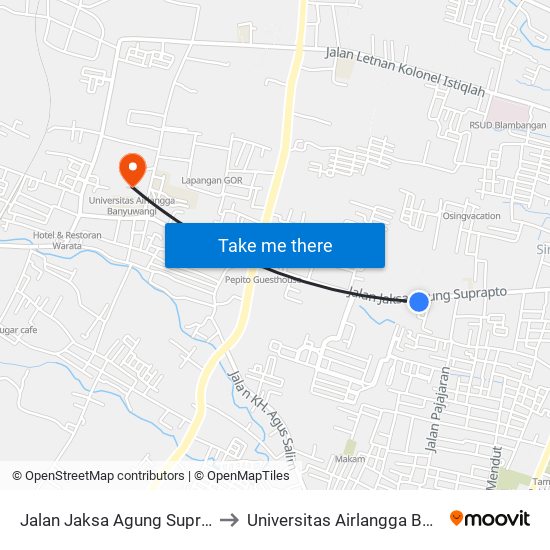 Jalan Jaksa Agung Suprapto, 71c to Universitas Airlangga Banyuwangi map