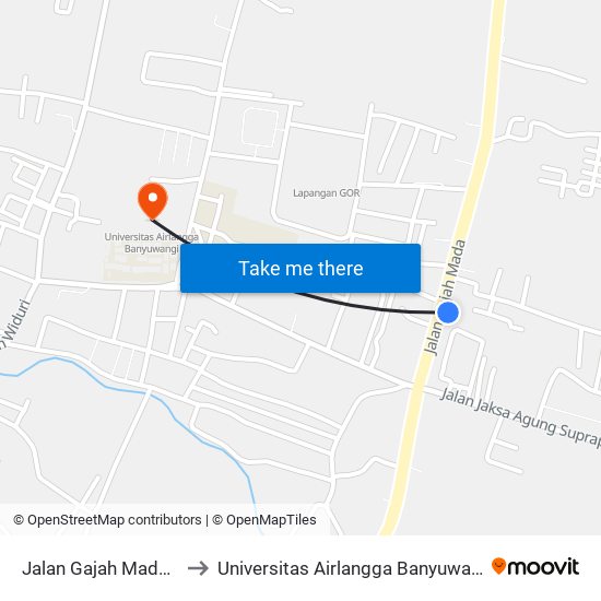 Jalan Gajah Mada, 8 to Universitas Airlangga Banyuwangi map