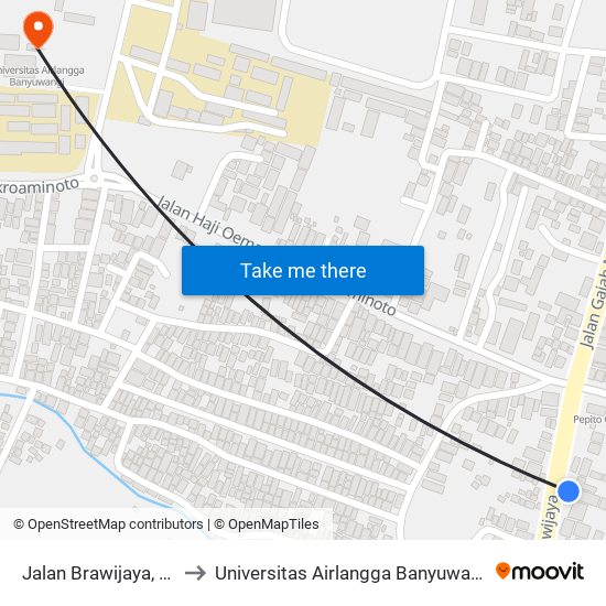 Jalan Brawijaya, 12 to Universitas Airlangga Banyuwangi map