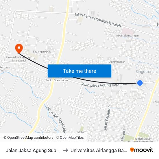 Jalan Jaksa Agung Suprapto, 38 to Universitas Airlangga Banyuwangi map