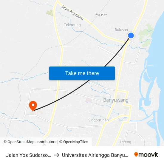 Jalan Yos Sudarso, 31 to Universitas Airlangga Banyuwangi map