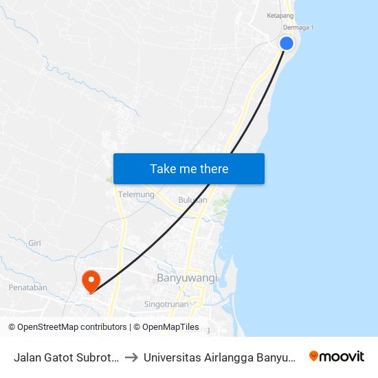Jalan Gatot Subroto, 5 to Universitas Airlangga Banyuwangi map