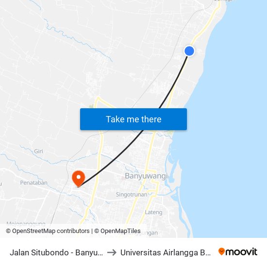 Jalan Situbondo - Banyuwangi, 22 to Universitas Airlangga Banyuwangi map