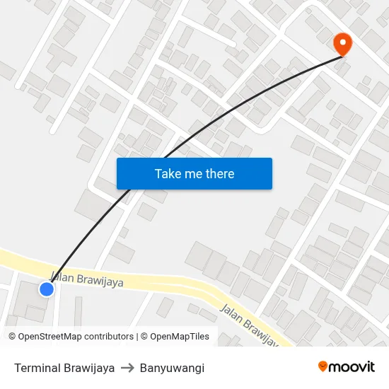 Terminal Brawijaya to Banyuwangi map