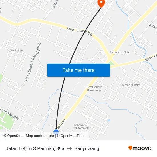 Jalan Letjen S Parman, 89a to Banyuwangi map