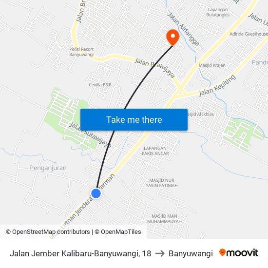 Jalan Jember Kalibaru-Banyuwangi, 18 to Banyuwangi map