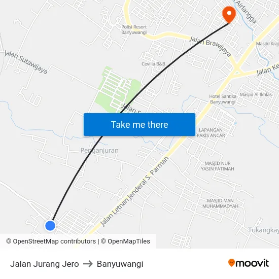 Jalan Jurang Jero to Banyuwangi map