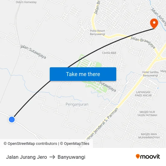 Jalan Jurang Jero to Banyuwangi map