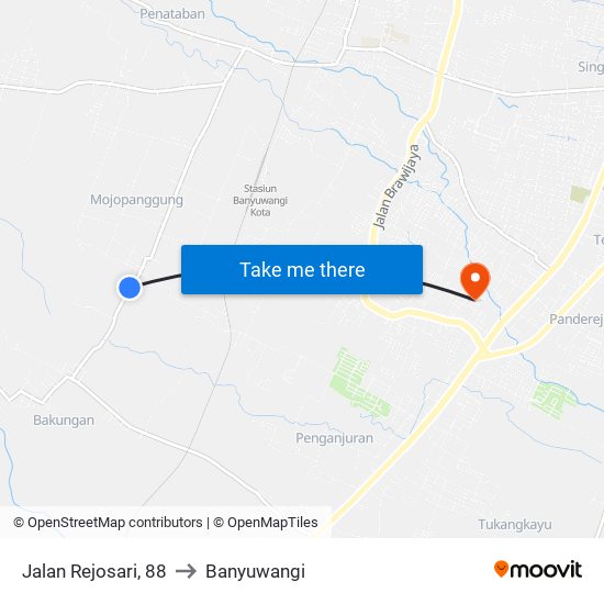 Jalan Rejosari, 88 to Banyuwangi map