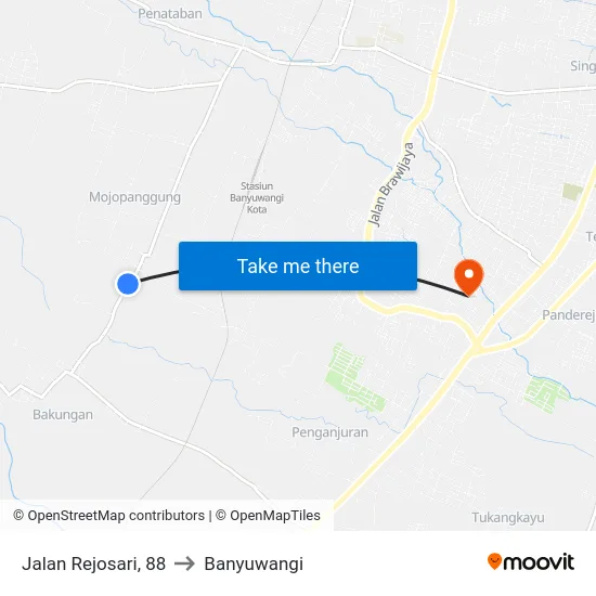 Jalan Rejosari, 88 to Banyuwangi map