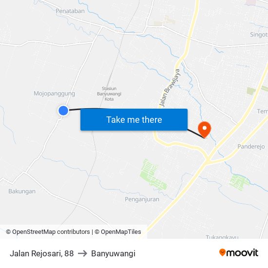 Jalan Rejosari, 88 to Banyuwangi map