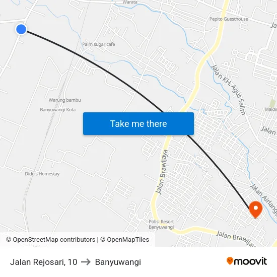Jalan Rejosari, 10 to Banyuwangi map