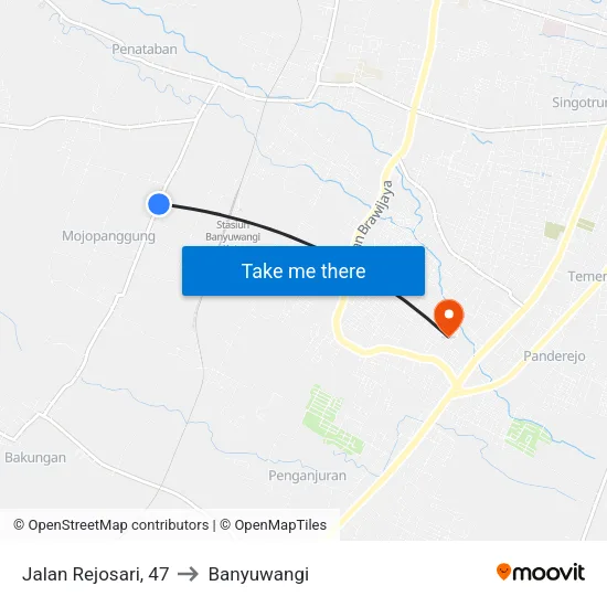 Jalan Rejosari, 47 to Banyuwangi map