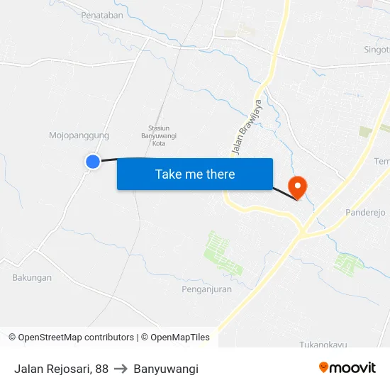 Jalan Rejosari, 88 to Banyuwangi map