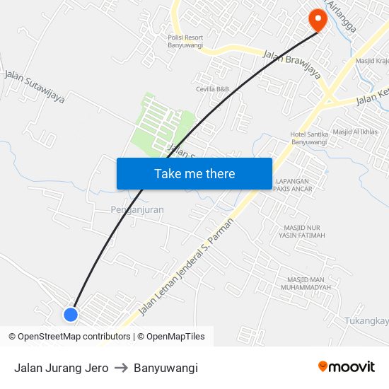 Jalan Jurang Jero to Banyuwangi map