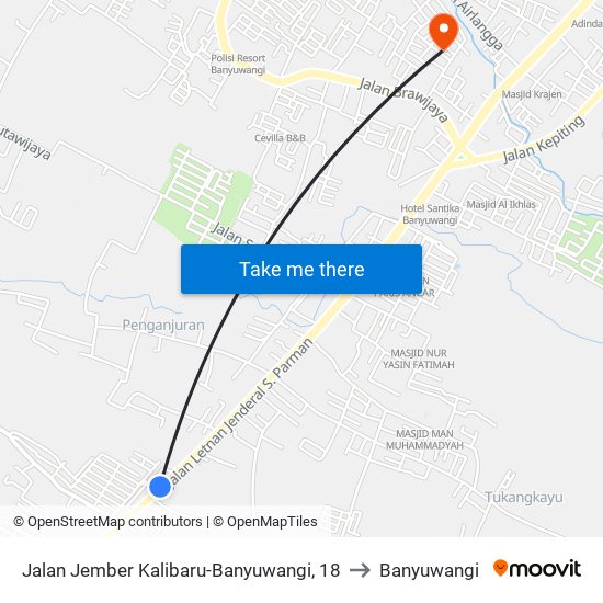 Jalan Jember Kalibaru-Banyuwangi, 18 to Banyuwangi map