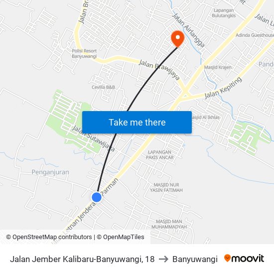 Jalan Jember Kalibaru-Banyuwangi, 18 to Banyuwangi map