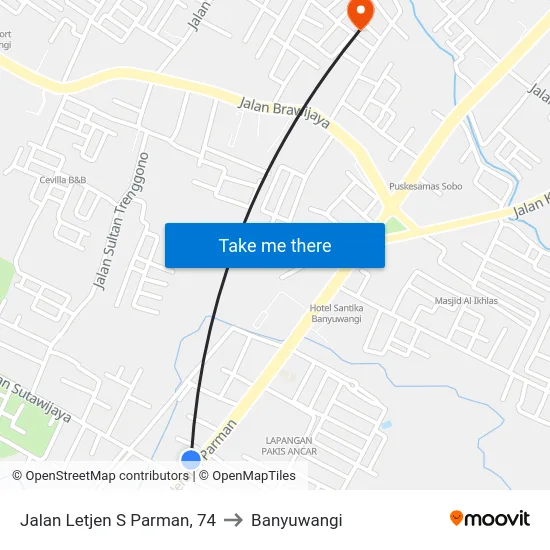 Jalan Letjen S Parman, 74 to Banyuwangi map