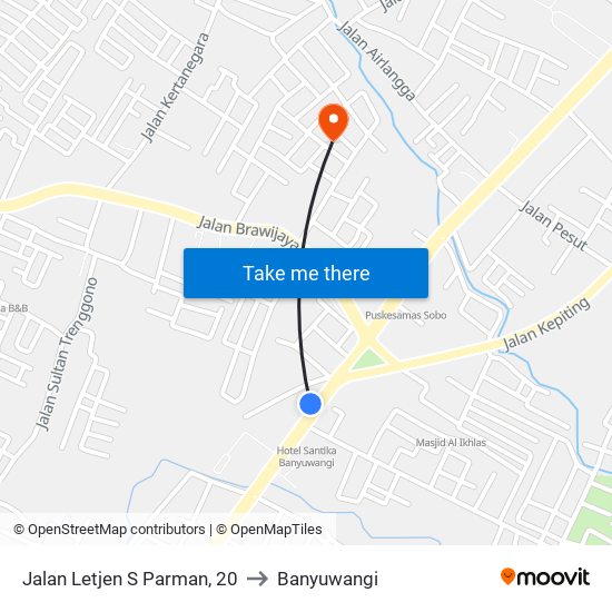 Jalan Letjen S Parman, 20 to Banyuwangi map