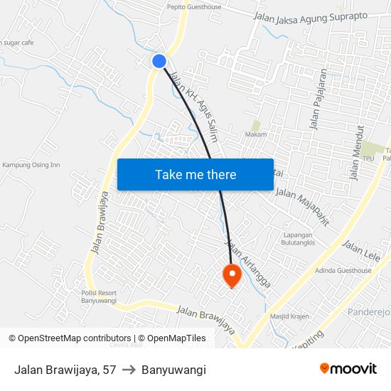 Jalan Brawijaya, 57 to Banyuwangi map