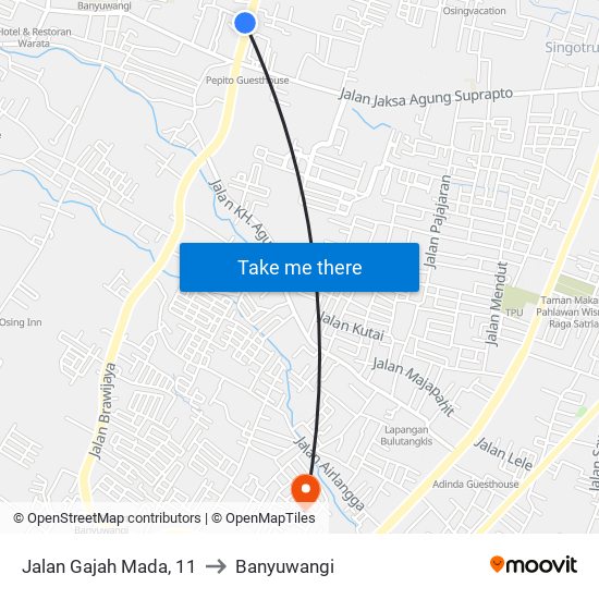 Jalan Gajah Mada, 11 to Banyuwangi map