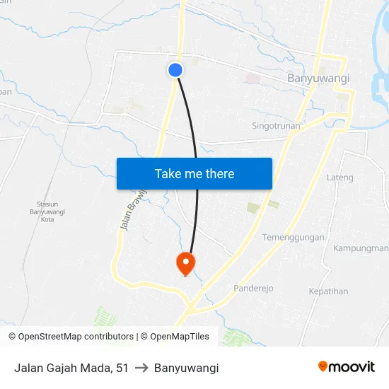 Jalan Gajah Mada, 51 to Banyuwangi map