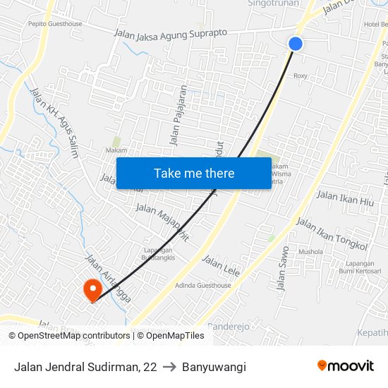 Jalan Jendral Sudirman, 22 to Banyuwangi map