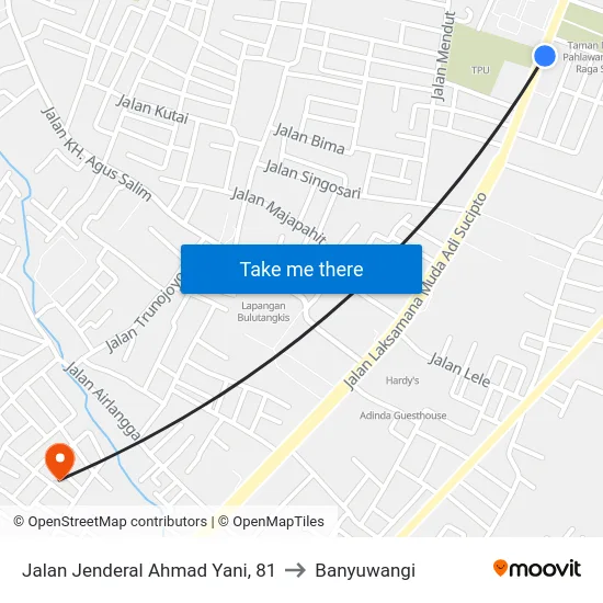 Jalan Jenderal Ahmad Yani, 81 to Banyuwangi map