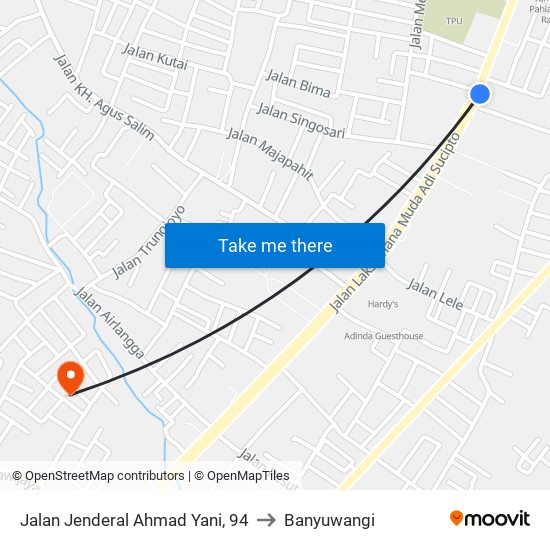 Jalan Jenderal Ahmad Yani, 94 to Banyuwangi map