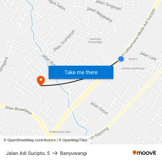 Jalan Adi Sucipto, 5 to Banyuwangi map