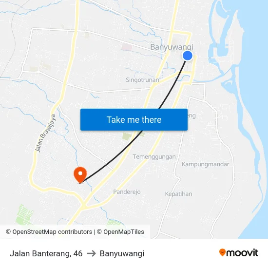 Jalan Banterang, 46 to Banyuwangi map