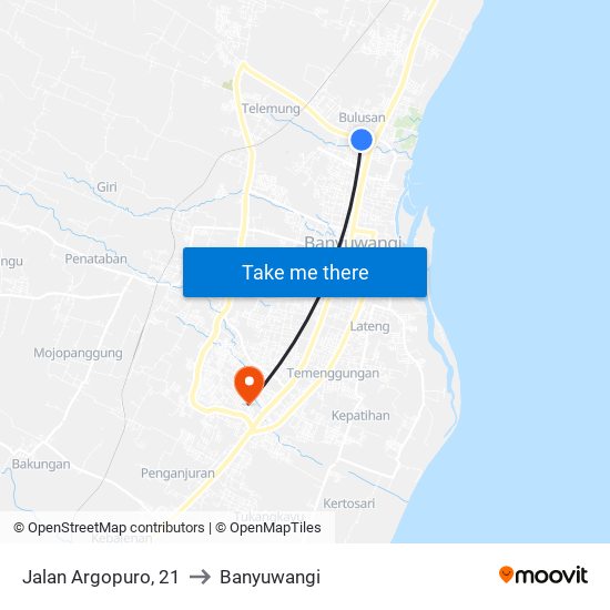 Jalan Argopuro, 21 to Banyuwangi map