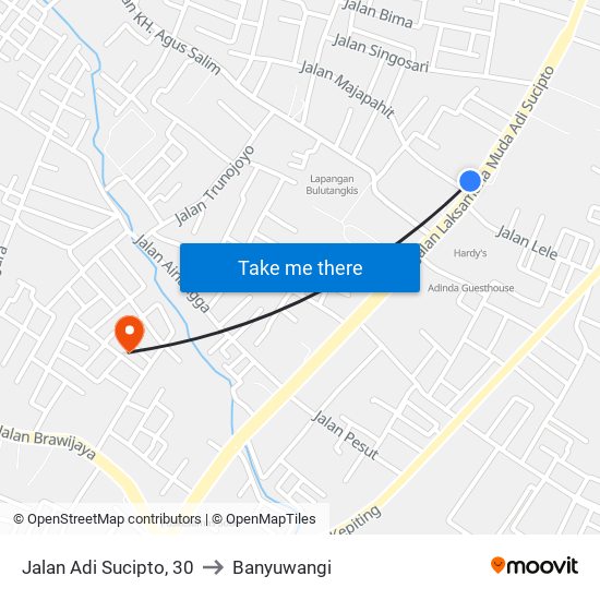 Jalan Adi Sucipto, 30 to Banyuwangi map