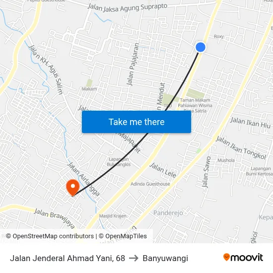 Jalan Jenderal Ahmad Yani, 68 to Banyuwangi map