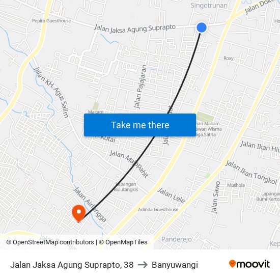 Jalan Jaksa Agung Suprapto, 38 to Banyuwangi map