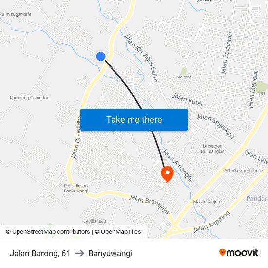 Jalan Barong, 61 to Banyuwangi map