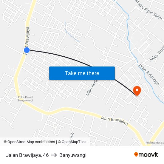 Jalan Brawijaya, 46 to Banyuwangi map