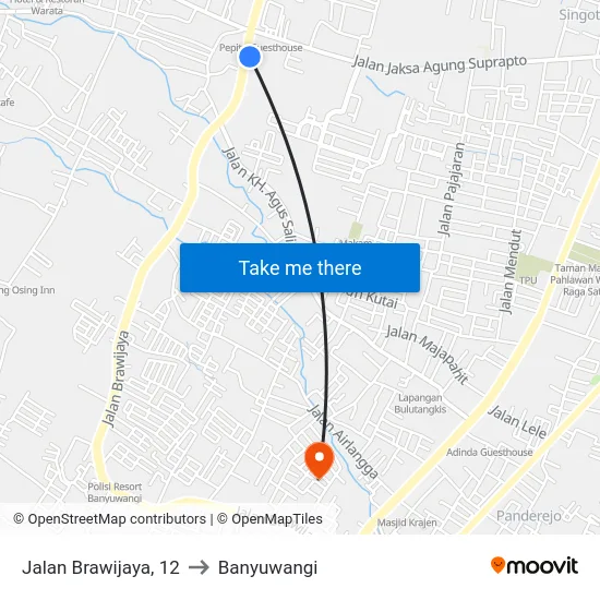 Jalan Brawijaya, 12 to Banyuwangi map